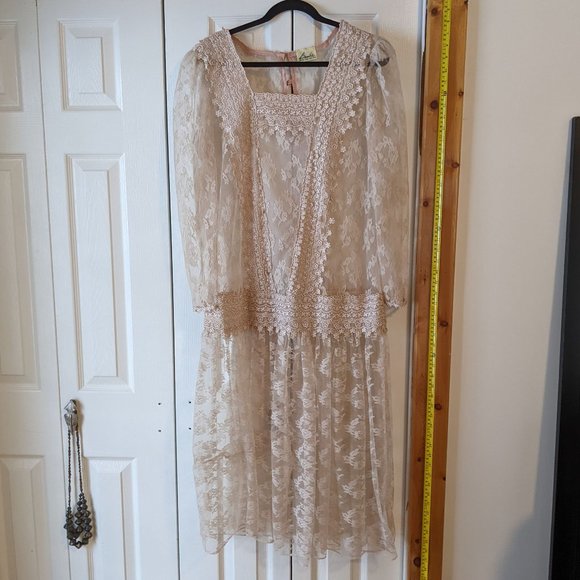 Gorgeous vintage lace, embroidered gown sz 10, Benee by Lori Ann MFG - Picture 9 of 16